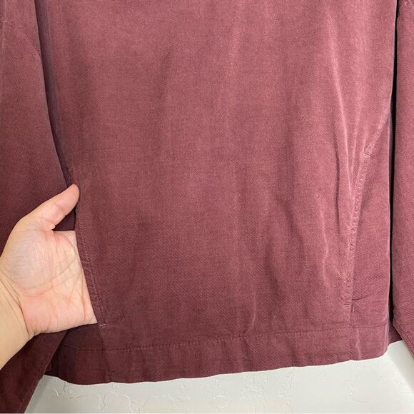 Zara Burgundy 100% Cotton Crewneck Cinched Sleeve Top Small - Picture 4 of 11